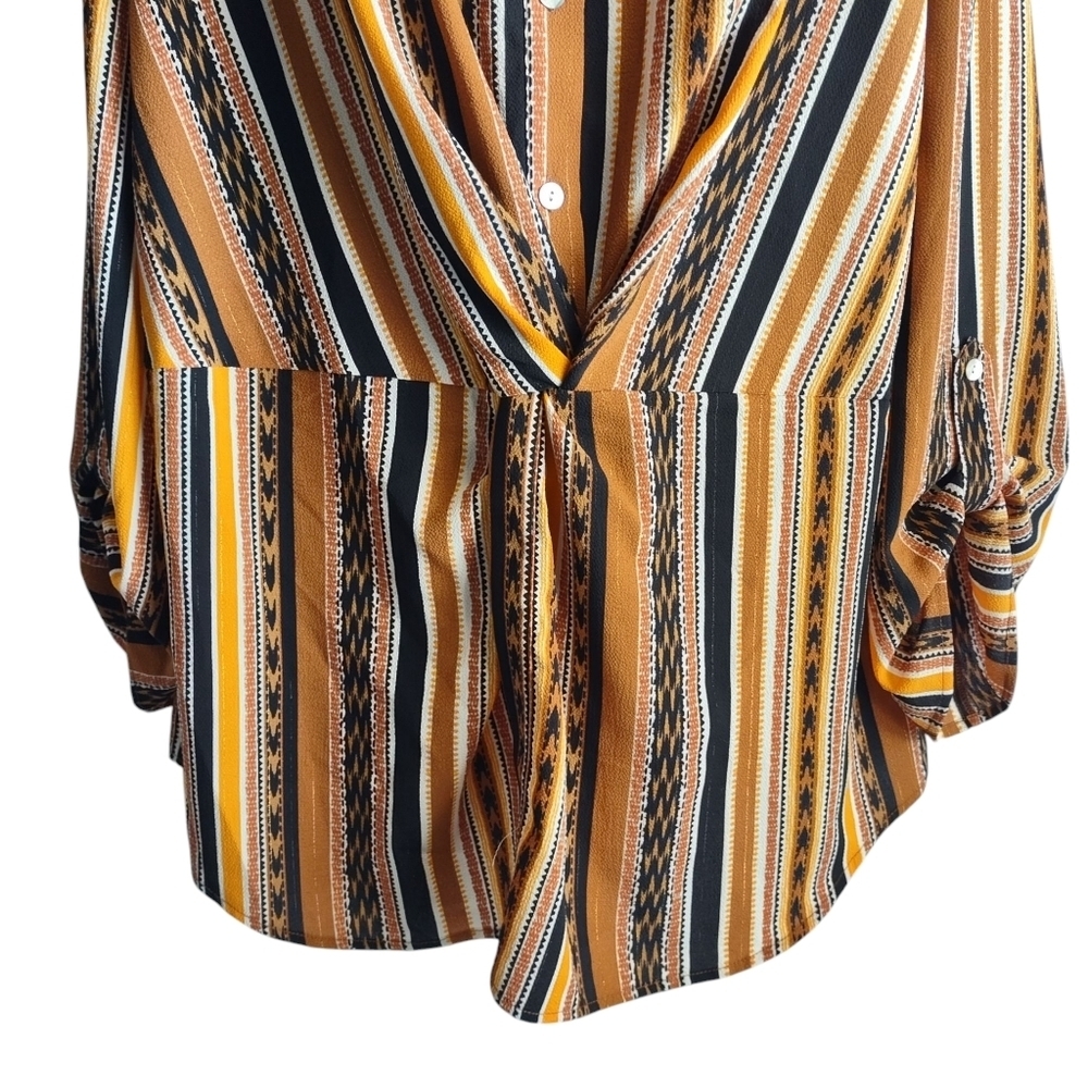 Ruby Rd. Split Button Mixed Stripe Tweed Front Top Blouse Size 1X - Picture 6 of 12